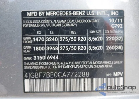 2012 Mercedes-Benz Gl 450 4Matic from USA, damaged, VIN 4JGBF7BE0CA772288